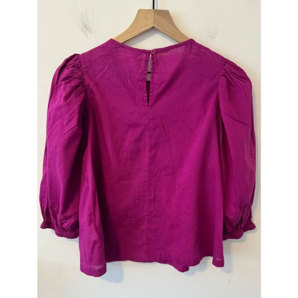 FARM Rio Fuchsia Lace V-Neck Puff Sleeve Top XS Petite